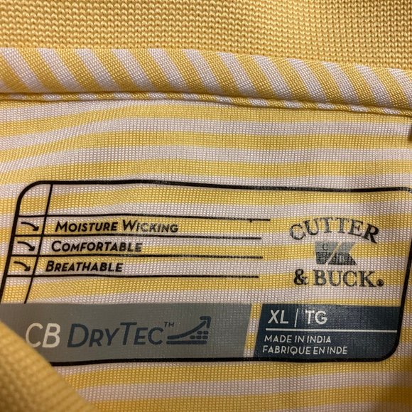 Cutter & Buck Yellow White Striped Men's PGA Golf Shirt Size XL DryTec Polyester - Picture 8 of 8